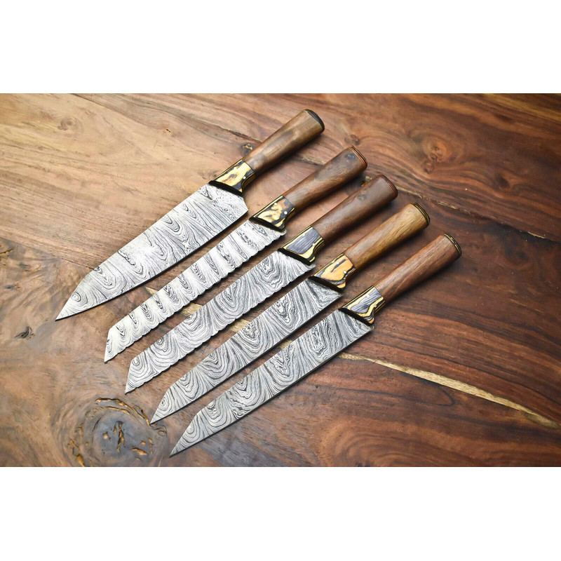 Luxury Handmade Damascus Steel Chef Knife Set Custom 5Piece Kitchen Blades 3