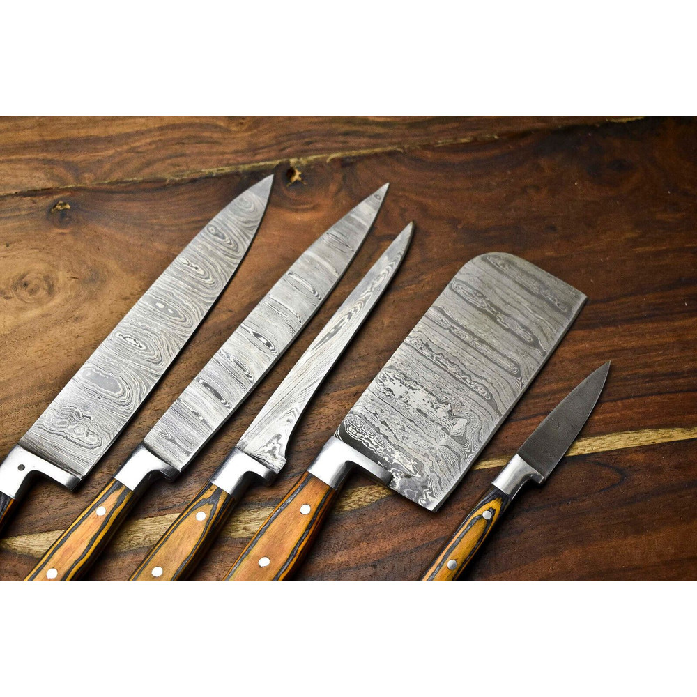 Hammered Damascus Steel Chef Knives Lot Of 5 Professional Handmade Set 1