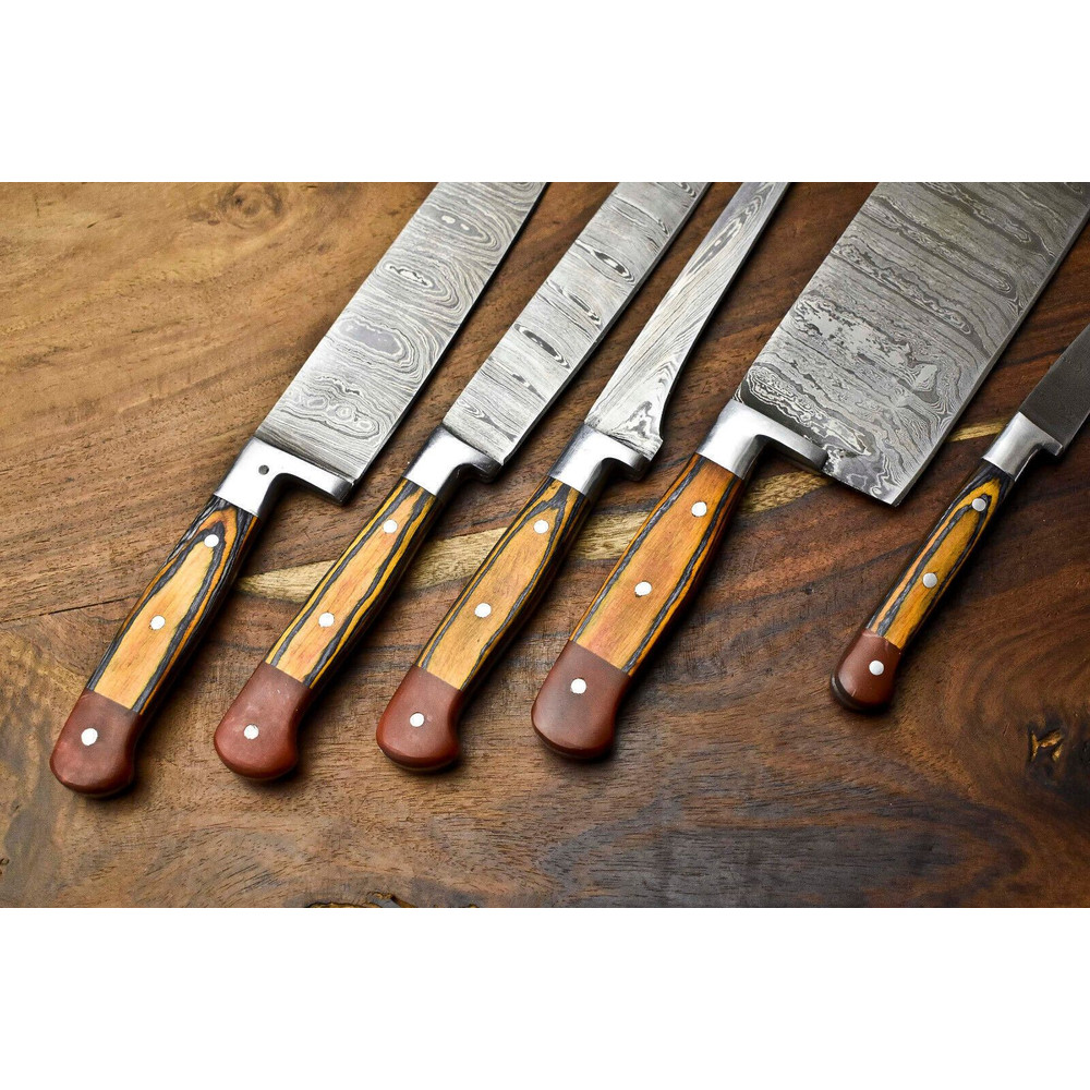 Hammered Damascus Steel Chef Knives Lot Of 5 Professional Handmade Set 2