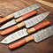 Lot Of 5 Handmade Damascus Steel Chef Knife Set With Leather Sheath Custom Hammered Kitchen Knives 0