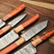 Lot Of 5 Handmade Damascus Steel Chef Knife Set With Leather Sheath Custom Hammered Kitchen Knives 1
