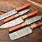 Lot Of 5 Handmade Damascus Steel Chef Knife Set With Leather Sheath Custom Hammered Kitchen Knives 3