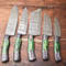 Lot Of 5 Handmade Damascus Steel Chef Knife Set With Leather Sheath Custom Hammered 1