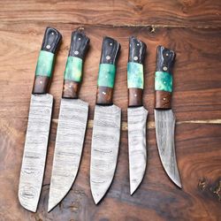 unique handmade damascus steel chef knife set – 5-piece hammered blades