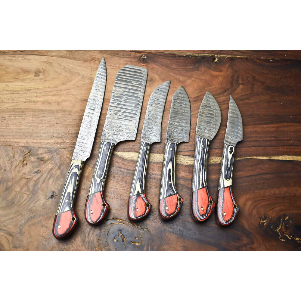 Hammered Damascus Steel Chef Knife Collection 6 Handmade Professional Blades 1