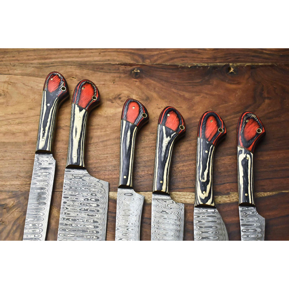 Hammered Damascus Steel Chef Knife Collection 6 Handmade Professional Blades 2