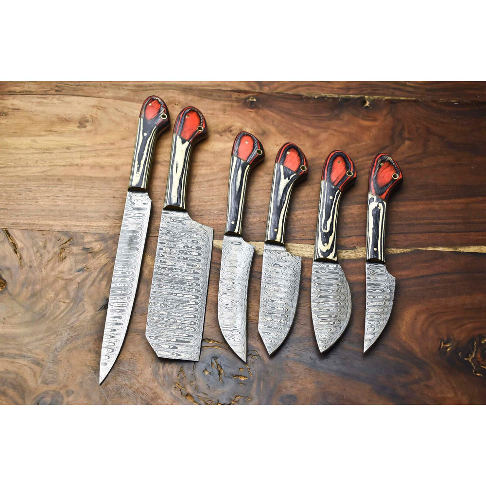 Hammered Damascus Steel Chef Knife Collection 6 Handmade Professional Blades 3