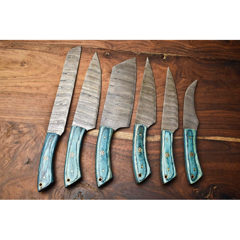 Lot Of 6 Forged Damascus Steel Chef Knives Handmade Kitchen Cutlery Set 1