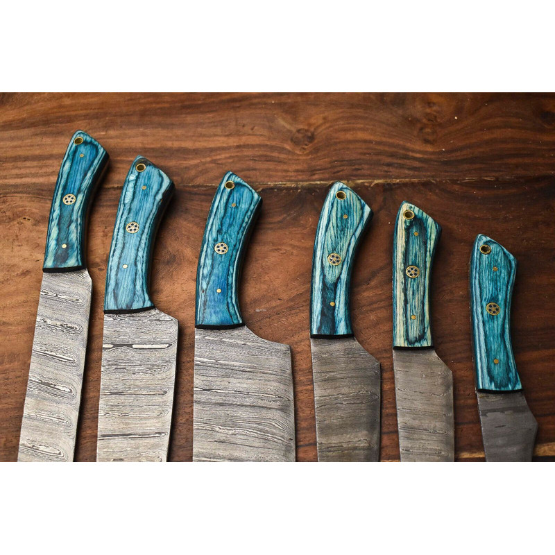 Lot Of 6 Forged Damascus Steel Chef Knives Handmade Kitchen Cutlery Set 2