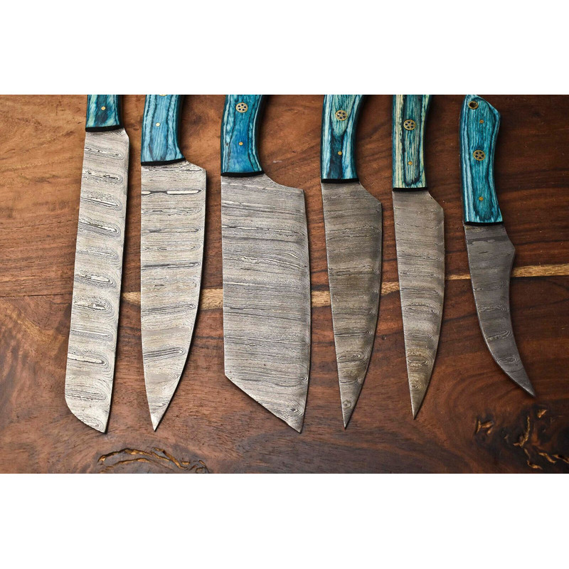 Lot Of 6 Forged Damascus Steel Chef Knives Handmade Kitchen Cutlery Set 3