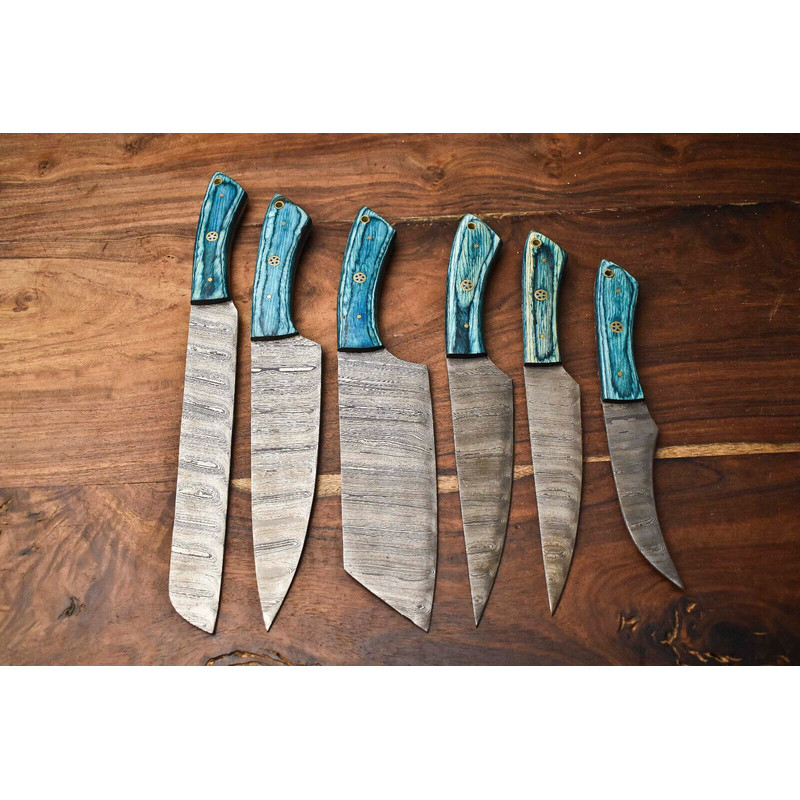 Lot Of 6 Forged Damascus Steel Chef Knives Handmade Kitchen Cutlery Set 0
