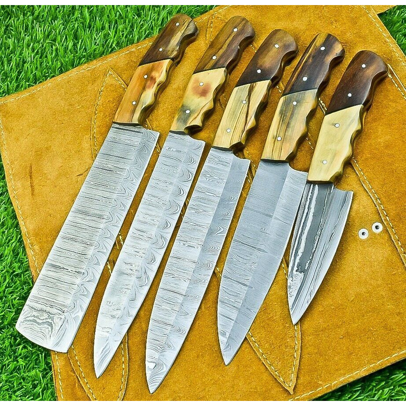 Custom Forged Damascus Steel Chef Knives Handmade Set Of 5 1