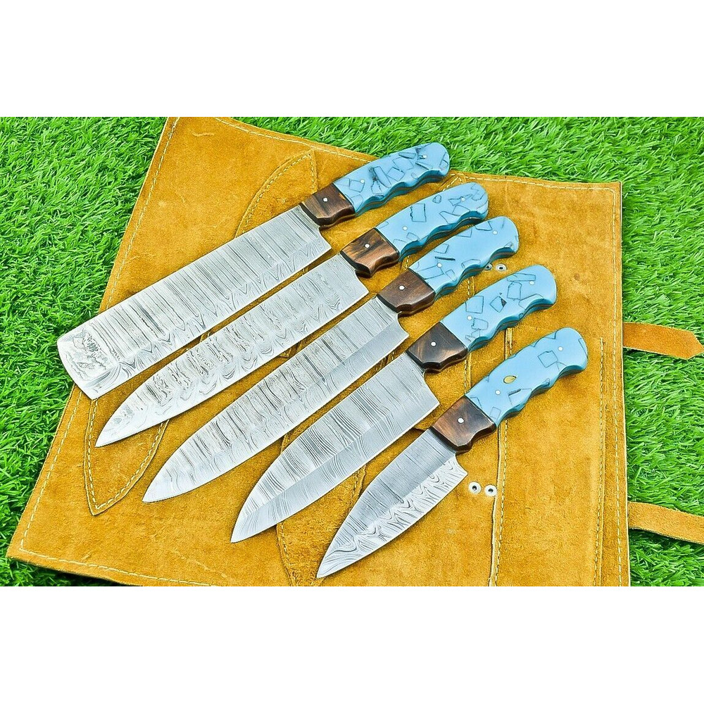 Lot Of 5 Authentic Damascus Steel Chef Knives Handmade Forged 1