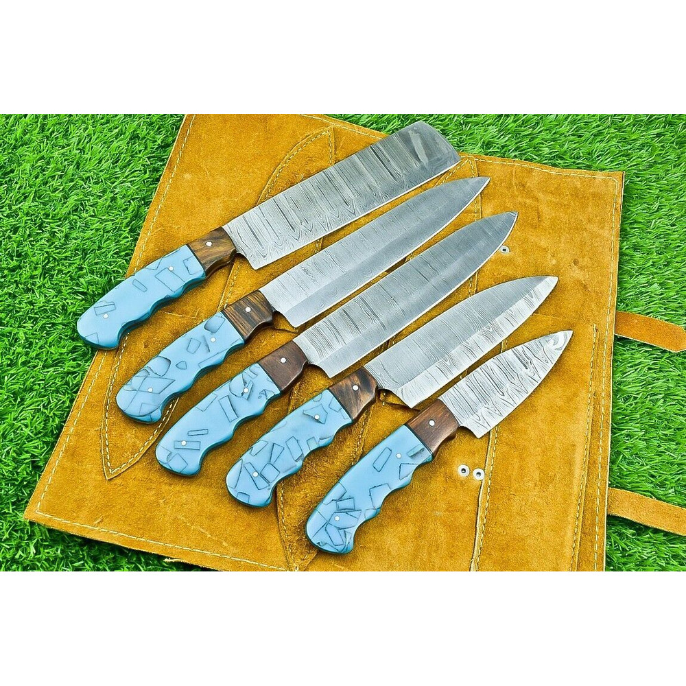 Lot Of 5 Authentic Damascus Steel Chef Knives Handmade Forged 2