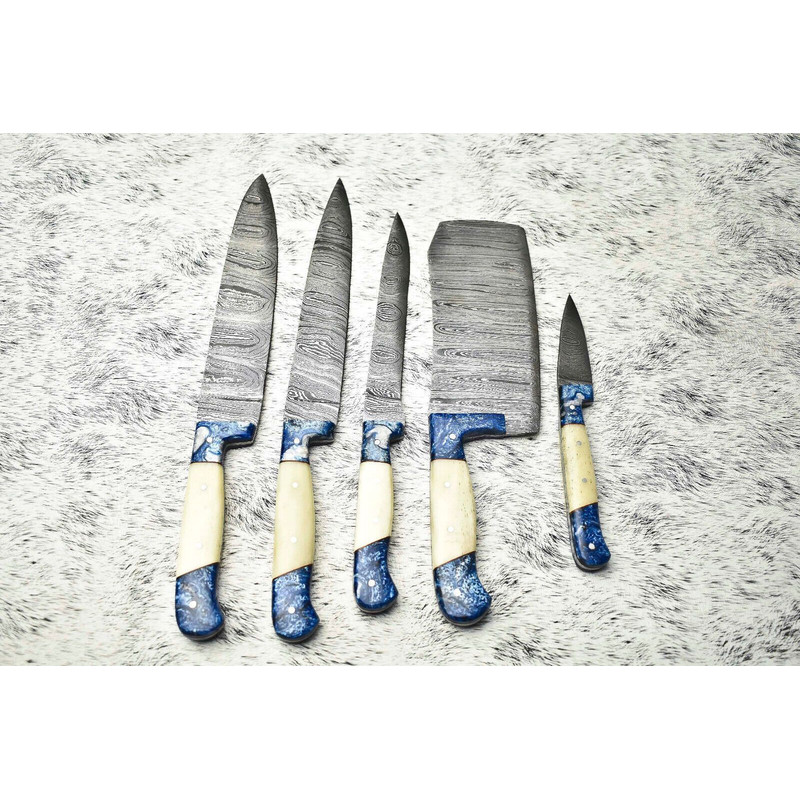Premium Handmade Damascus Steel Chef Knives 5Piece Hammered Set 1