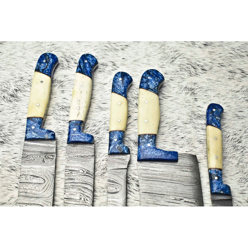 Premium Handmade Damascus Steel Chef Knives 5Piece Hammered Set 2