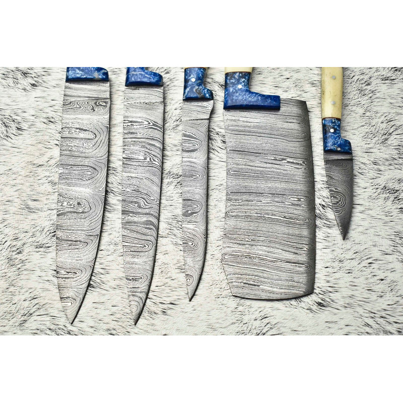 Premium Handmade Damascus Steel Chef Knives 5Piece Hammered Set 3