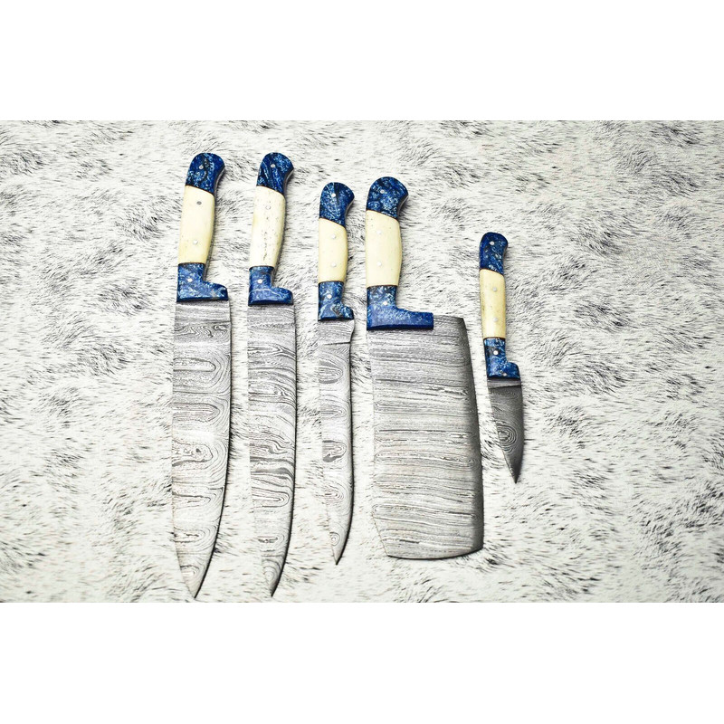 Premium Handmade Damascus Steel Chef Knives 5Piece Hammered Set 0