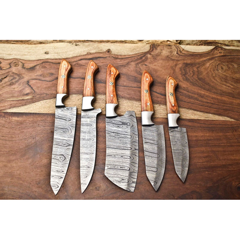 Handcrafted Damascus Steel Chef Knife Set Lot Of 5 Professional Knives 0