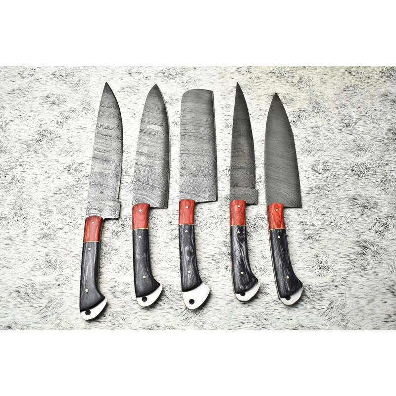 Artisan Damascus Steel Chef Knife Lot Set Of 5 Handmade Kitchen Blades 0