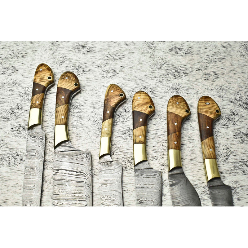 6 PCS Handmade Damascus Steel Chef Knife Set Professional Kitchen Knives With Leather Sheath 2