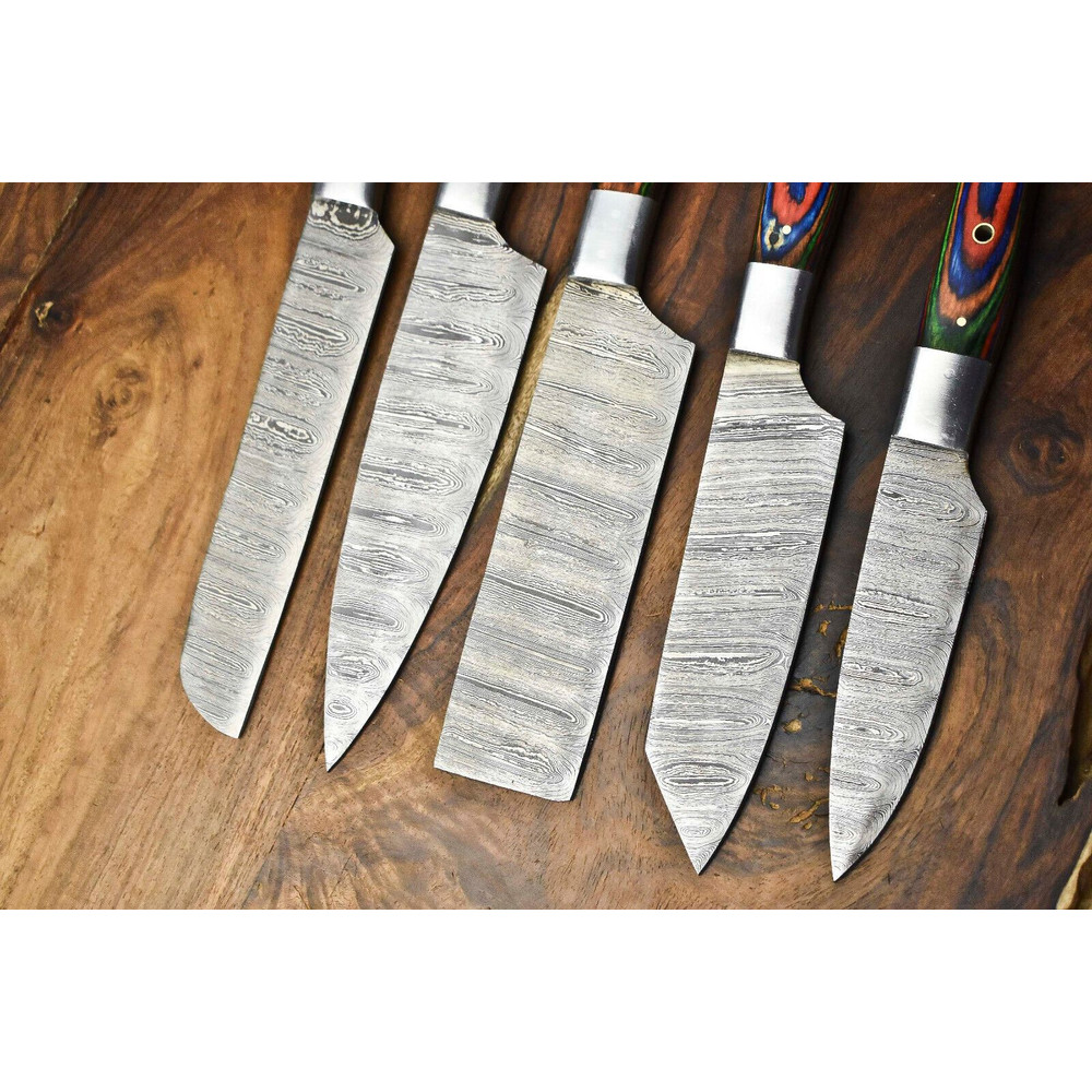 Custom Lot Of 5 Handmade Hammered Damascus Steel Chef Knives Set Professional Kitchen Knife Collec 3