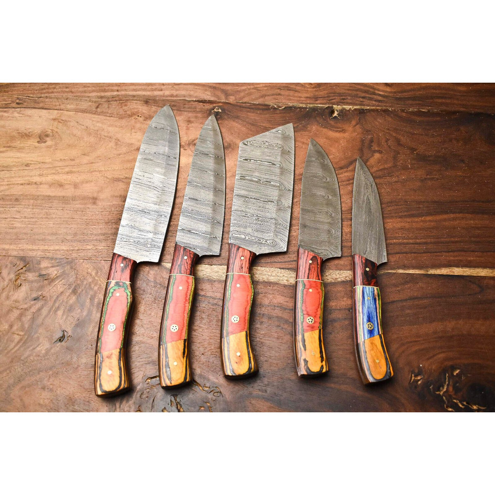 Handmade Damascus Steel Chef Knives Set Hammered Full Tang Kitchen Knife Collection 1