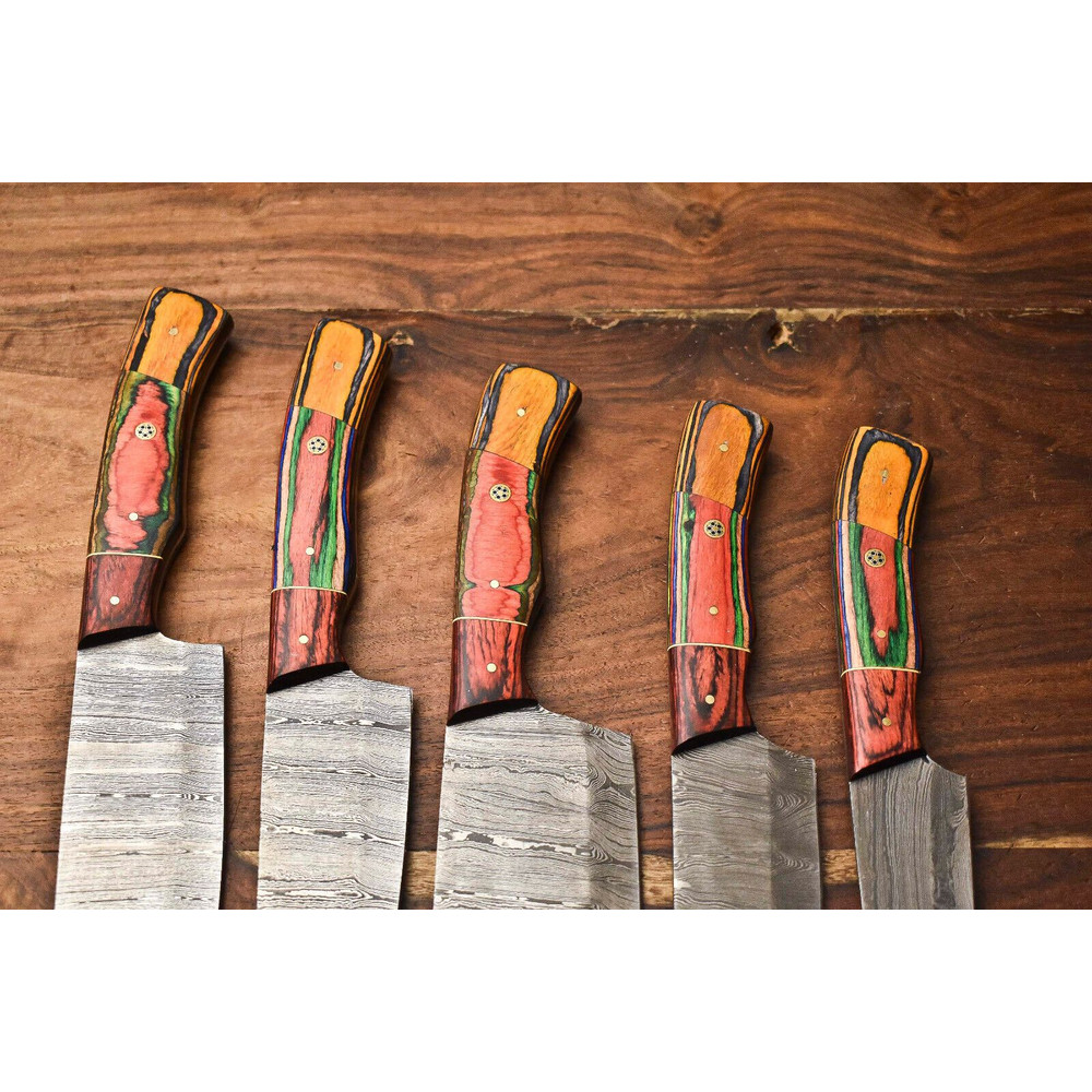 Handmade Damascus Steel Chef Knives Set Hammered Full Tang Kitchen Knife Collection 2