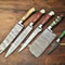 Lot Of 5 Professional Handmade Damascus Chef Knives Full Tang Hammered Steel Blades 0