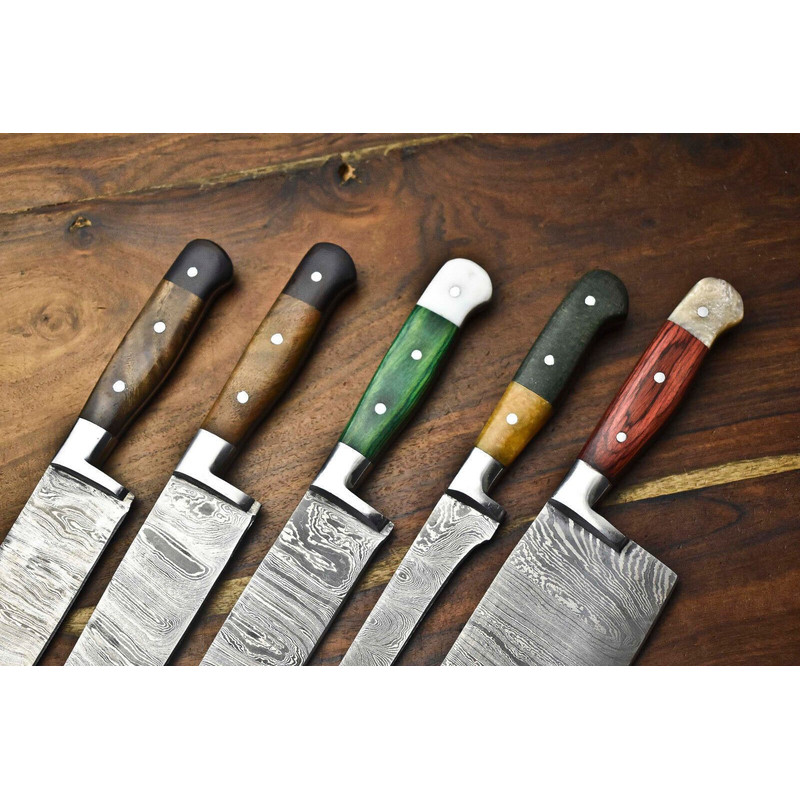 Hand Forged Damascus Steel Chef Knives Set Of 5 Handmade Hammered Kitchen Cutlery 1