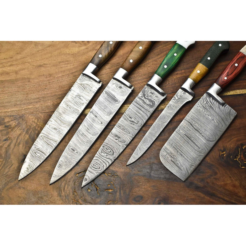Hand Forged Damascus Steel Chef Knives Set Of 5 Handmade Hammered Kitchen Cutlery 2