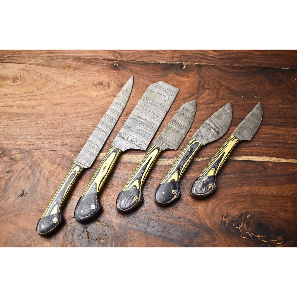 Professional 5Piece Damascus Chef Knives Set Handmade Hammered Steel Blades 1