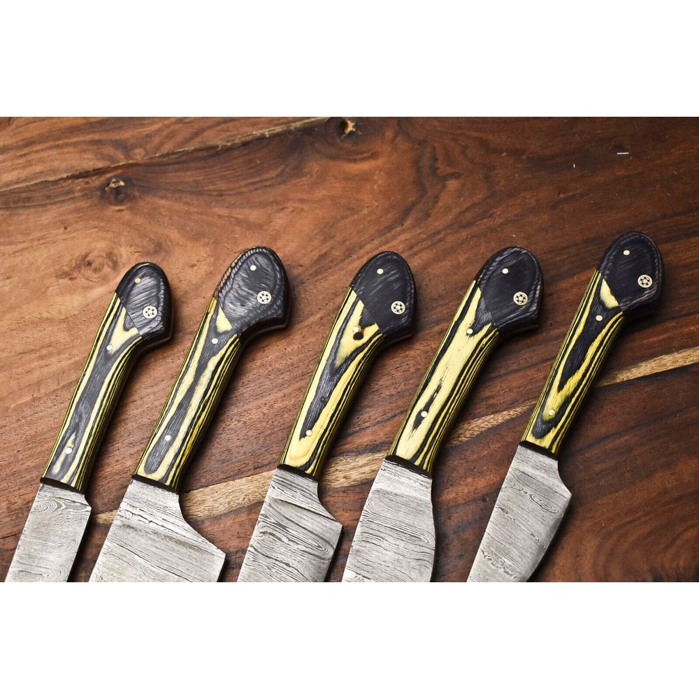 Professional 5Piece Damascus Chef Knives Set Handmade Hammered Steel Blades 2