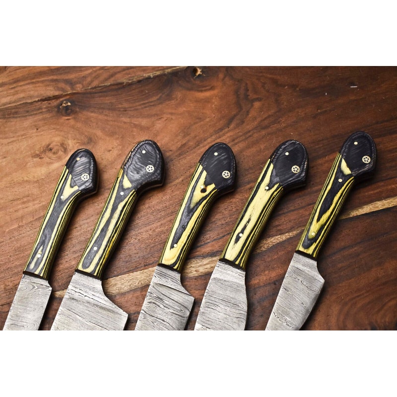 Professional 5Piece Damascus Chef Knives Set Handmade Hammered Steel Blades 2