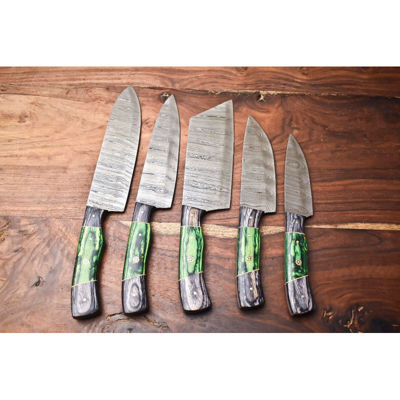 Professional 5Piece Damascus Steel Chef Knife Set Handmade Full Tang Blades 1