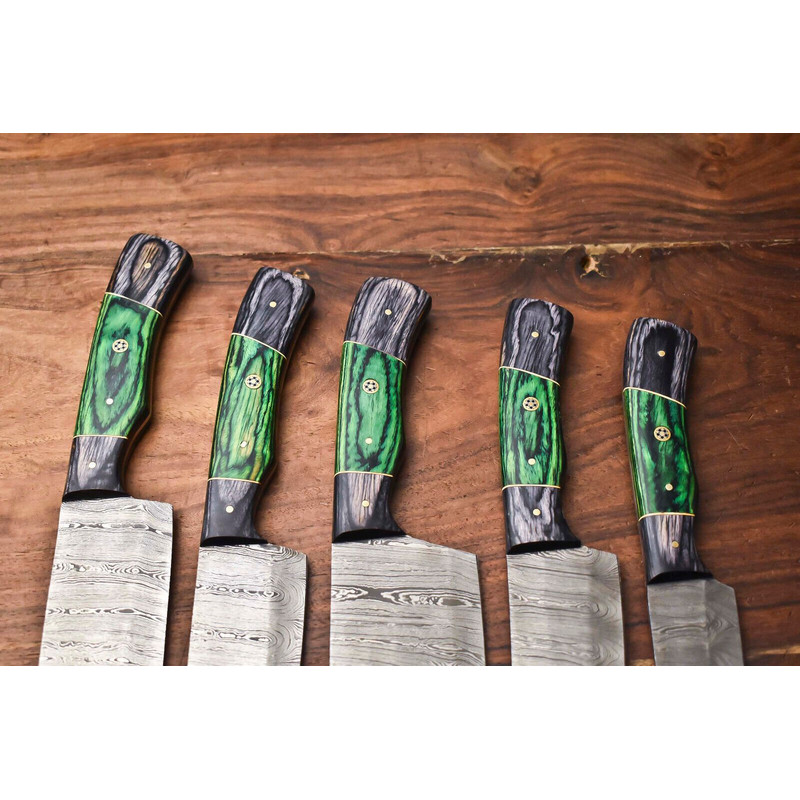Professional 5Piece Damascus Steel Chef Knife Set Handmade Full Tang Blades 2