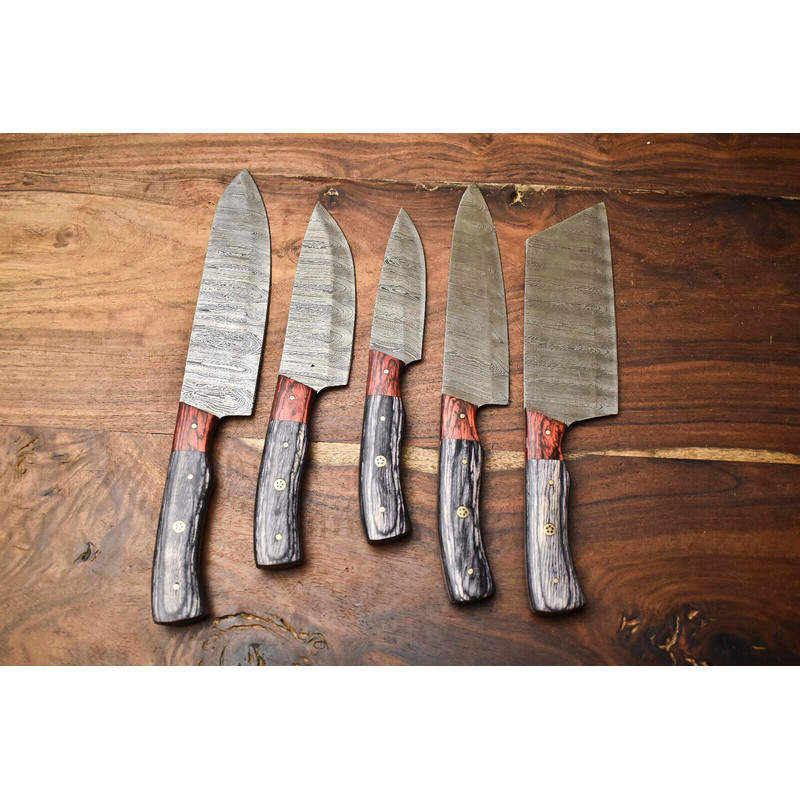Handcrafted Damascus Steel Chef Knives Lot Of 5 Hammered Kitchen Cutlery Set 1