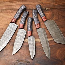 handcrafted damascus steel chef knives | lot of 5 hammered kitchen cutlery set