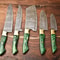 Custom Lot Of 5 Damascus Chef Knives Handmade Hammered Steel Kitchen Set 1