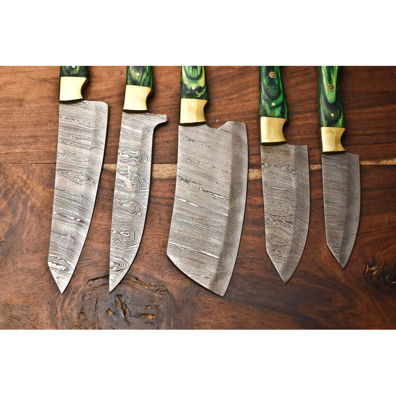 Custom Lot Of 5 Damascus Chef Knives Handmade Hammered Steel Kitchen Set 3