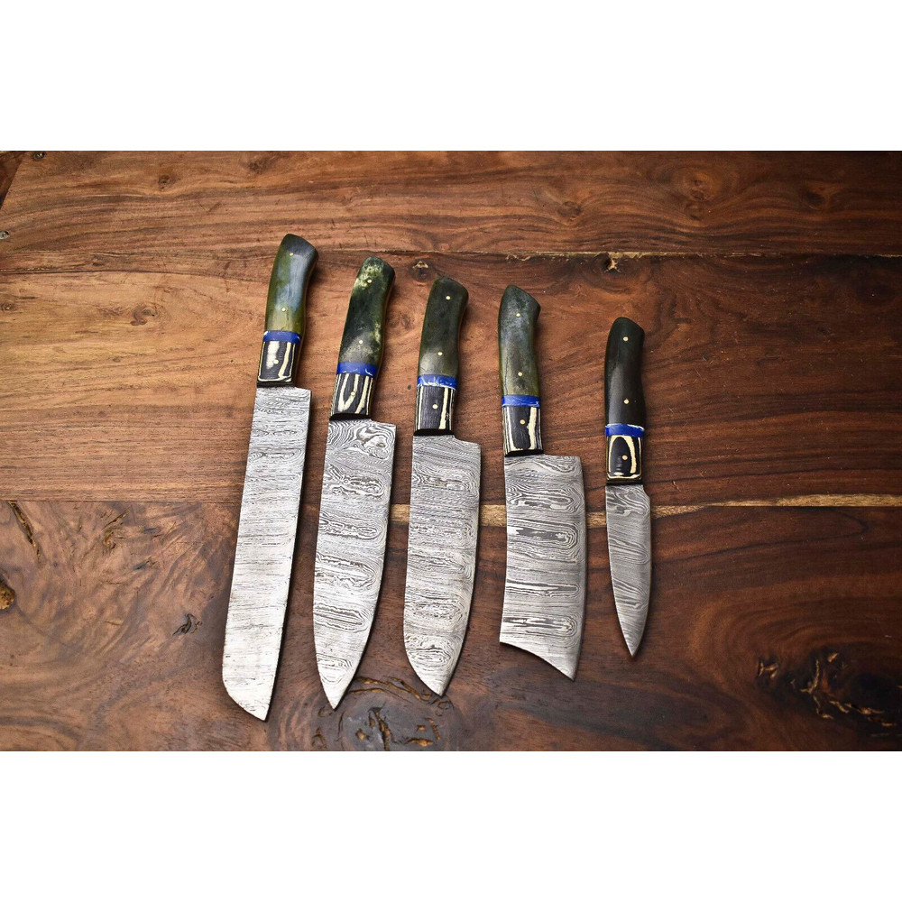 Hand Forged Damascus Steel Chef Knives Set Of 5 Professional Kitchen Blades 0
