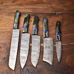 hand forged damascus steel chef knives | set of 5 professional kitchen blades