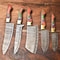 Custom Damascus Chef Knife Set Of 5 Handmade Hammered Steel Kitchen Knives 0