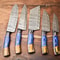 5Piece Handmade Damascus Steel Chef Knife Set Custom Hammered Kitchen Cutlery 1
