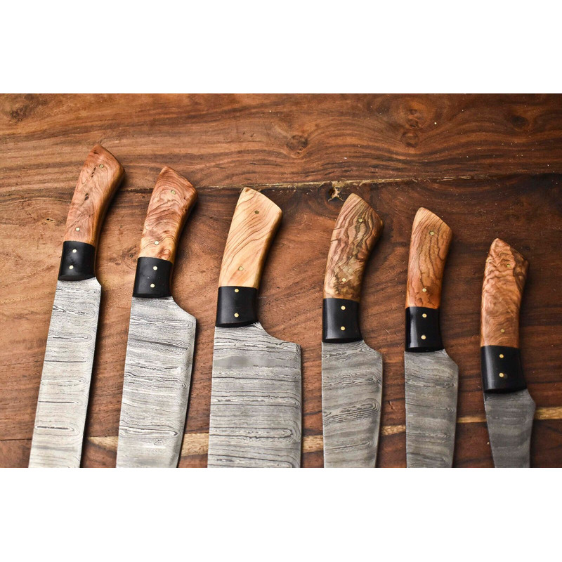 Custom Lot Of 6 Handmade Hammered Damascus Steel Chef Knives Set Professional Kitchen Cutlery 2