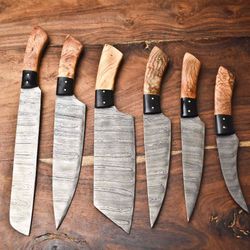 custom lot of 6 handmade hammered damascus steel chef knives set | professional kitchen cutlery