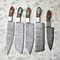 Artisan 5Piece Damascus Steel Chef Knife Set Hand Forged Hammered Blades 3
