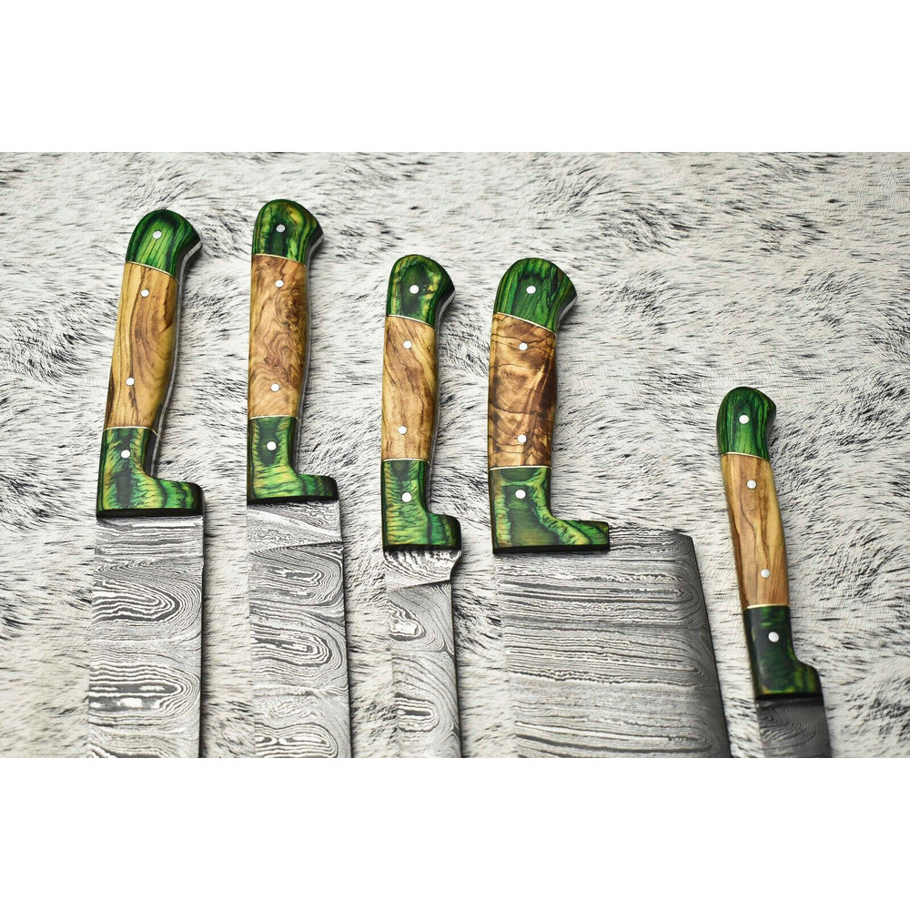 Custom Handmade Damascus Kitchen Knives 5Piece Professional Chef Set 2