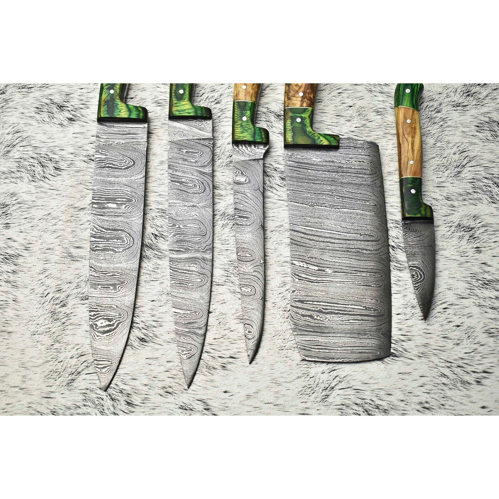 Custom Handmade Damascus Kitchen Knives 5Piece Professional Chef Set 3
