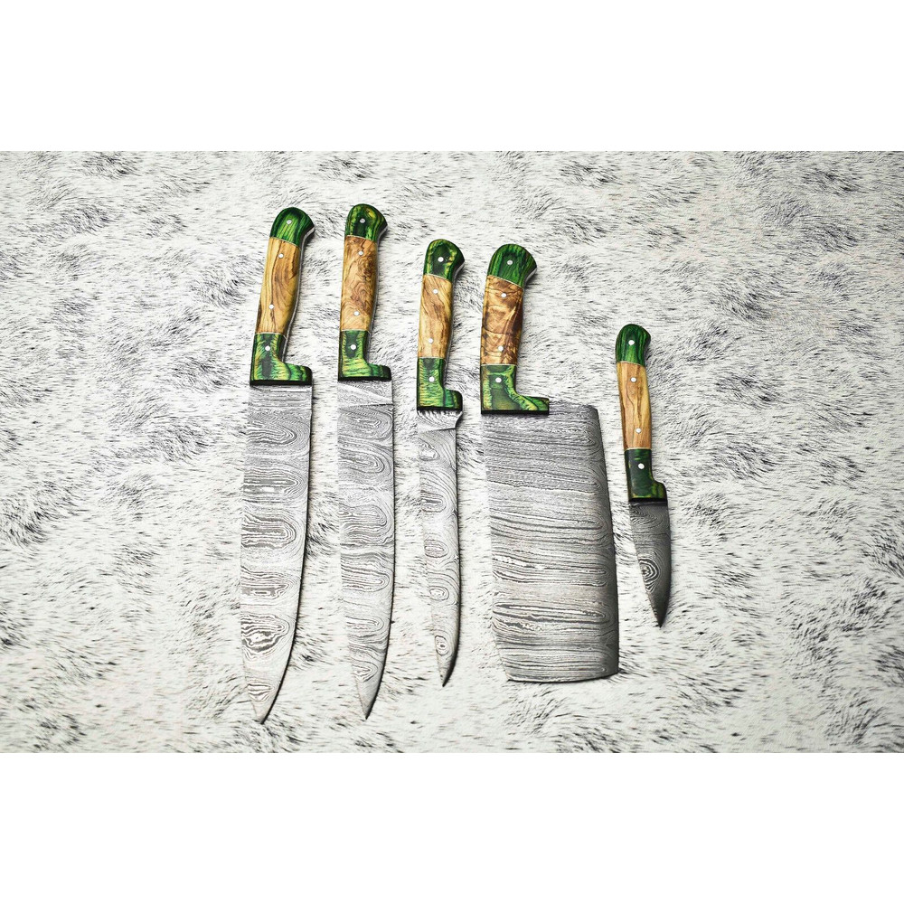 Custom Handmade Damascus Kitchen Knives 5Piece Professional Chef Set 0